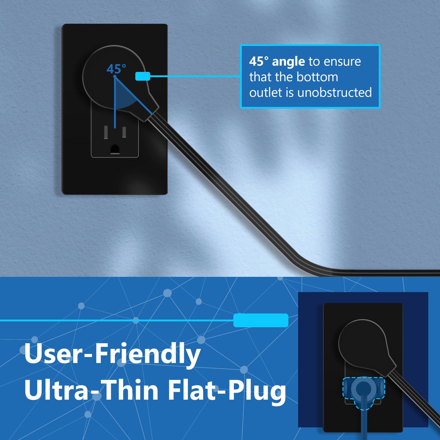4-Outlet Surge Protected Power Strip with USB Type A and C Charger, 1 Type A and 2 Type C ports, Max 4.2A, Surge Protection Up to 1500J, Off Set 45-degree Angle Thin Plug, 5 Feet Extension Cord