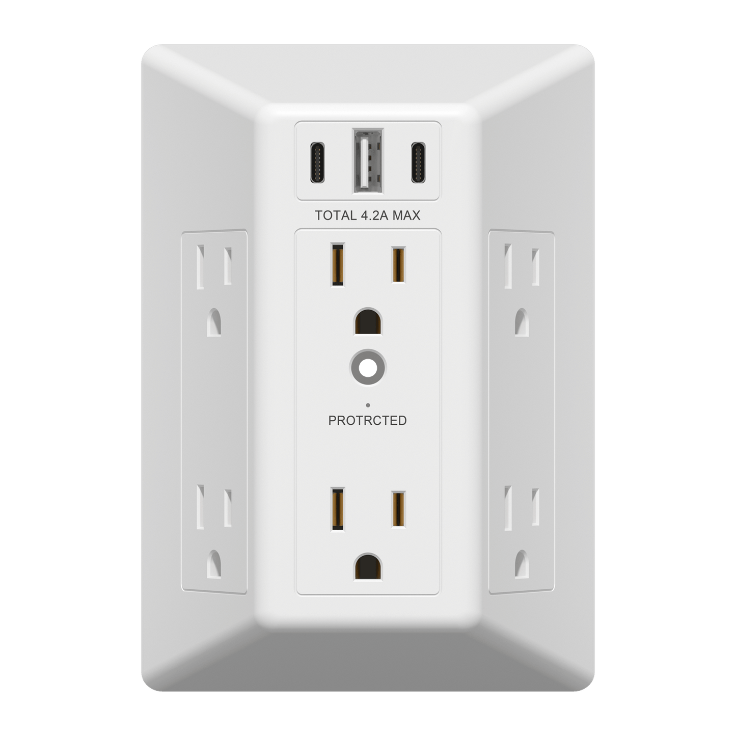 6-Outlet Surge Protector Expander with USB Type A/C, 1 Type A and 2 Type C Ports (4.2A Max), LED Surge Protection Indicator, Protect Up to 1500J, Compatible with Decorator and Standard Duplex