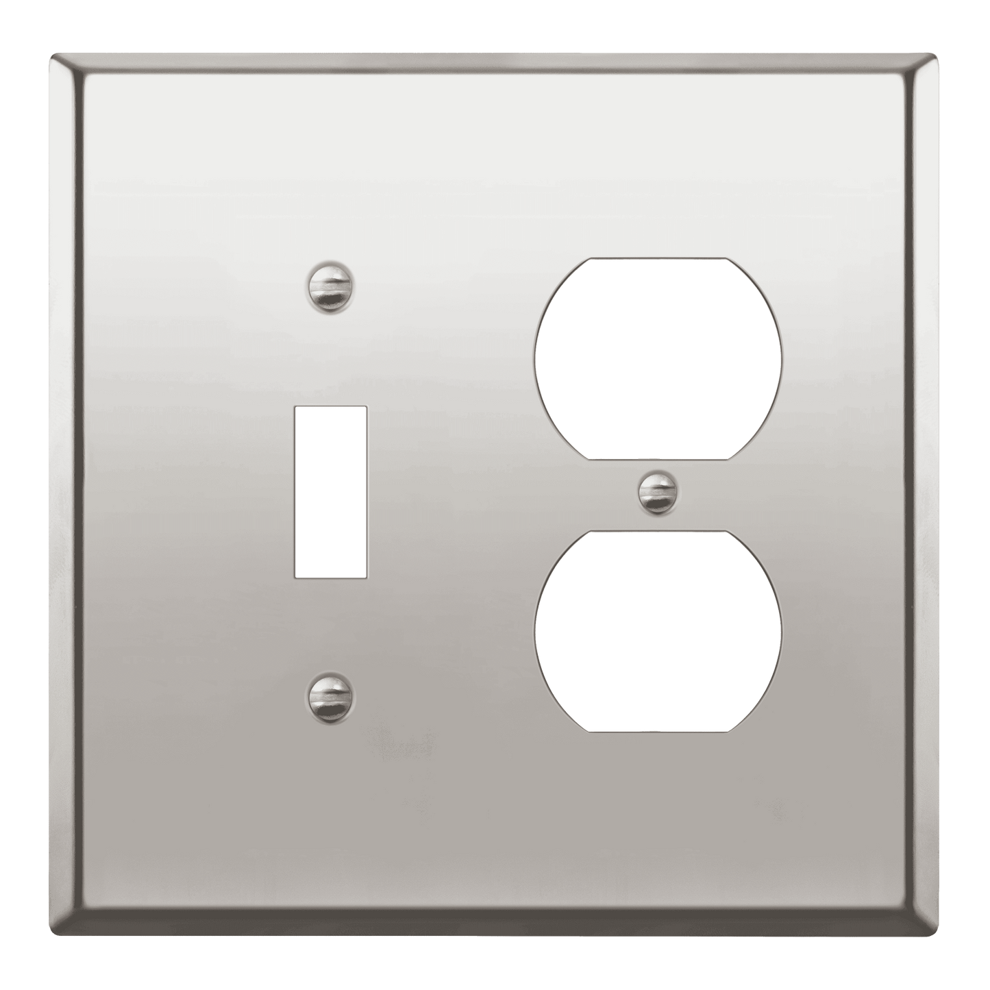 Combination Toggle Switch and Duplex Receptacle Metal Wall Plate, Corrosion Resistant, Stainless Steel, 2-Gang, Mid-Size