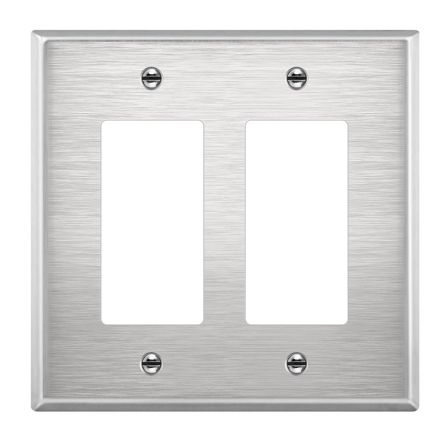 Decorator Switch or Receptacle Metal Wall Plate, Stainless Steel Outlet Cover, Corrosion Resistant, 2-Gang, Mid-Size