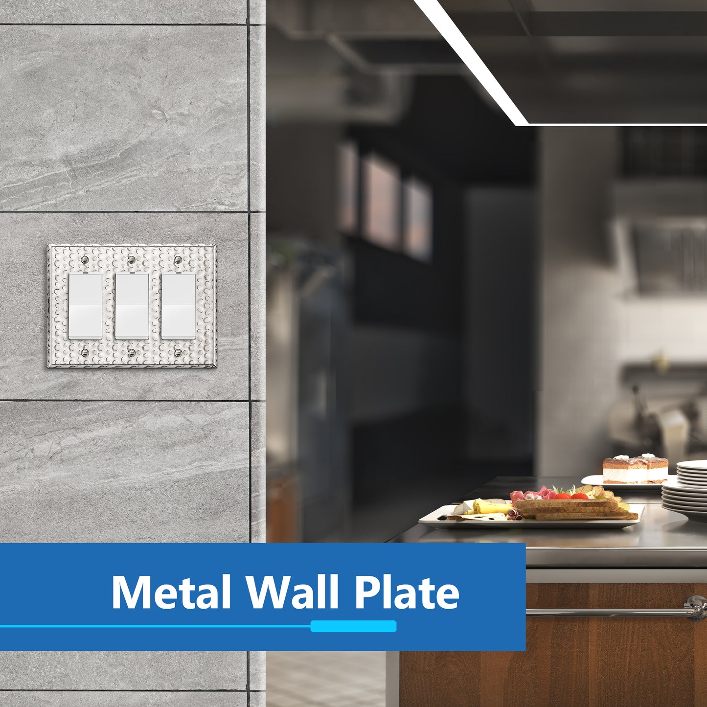 Decorator Switch or Receptacle Metal Wall Plate, Stainless Steel Outlet Cover, Corrosion Resistant, 3-Gang, Mid-Size