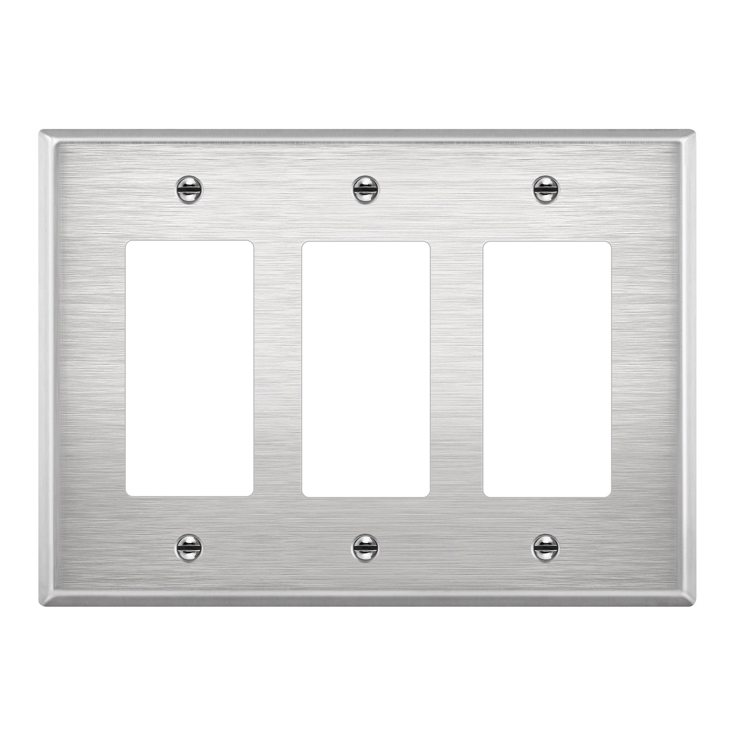 Decorator Switch or Receptacle Metal Wall Plate, Stainless Steel Outlet Cover, Corrosion Resistant, 3-Gang, Mid-Size
