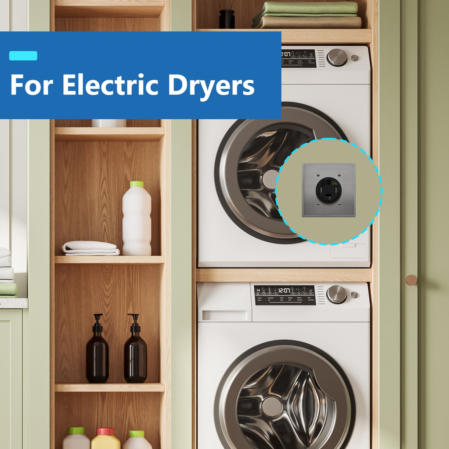 30 Amp Flush Dryer Receptacle, NEMA 14-30R, 125/250V, Self-Grounding, 3-Pole 4-Wire