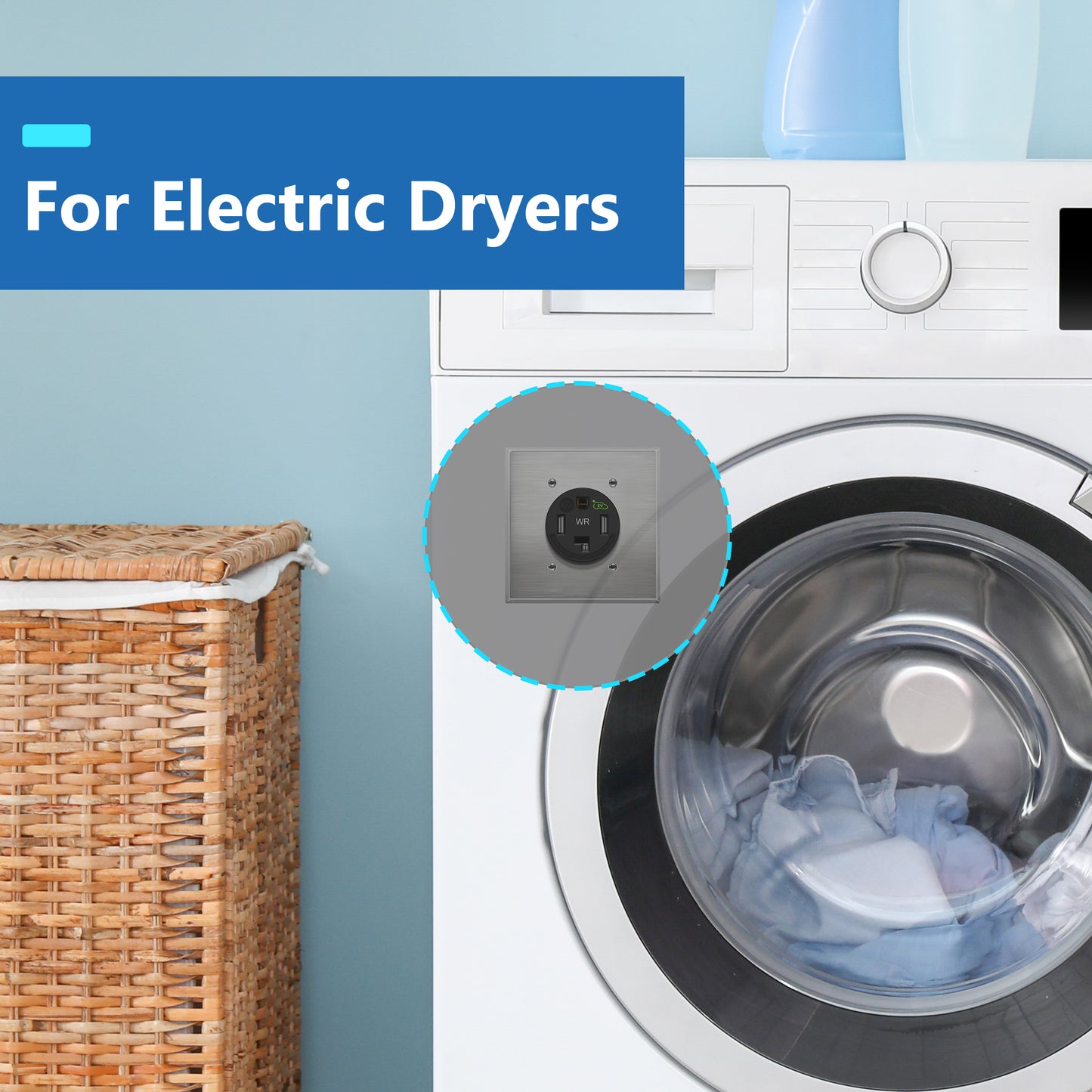 30 Amp Flush Dryer Receptacle, NEMA 14-30R, 125/250V, Weather Resistant, Self-Grounding, 3-Pole 4-Wire