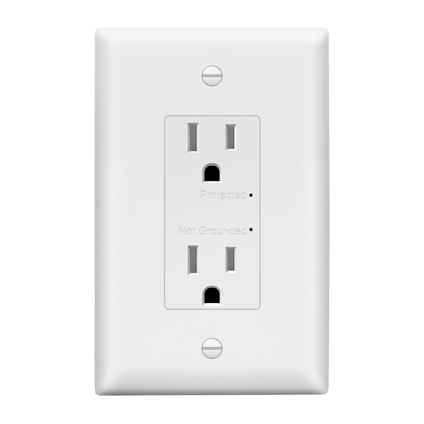 15A Surge Protected Duplex Decorator Receptacle, Child Safe Tamper-Resistant Wall Outlet, Protect Up to 1500J, LED Grounding Indicator, Self-Grounding, Wall Plate Included