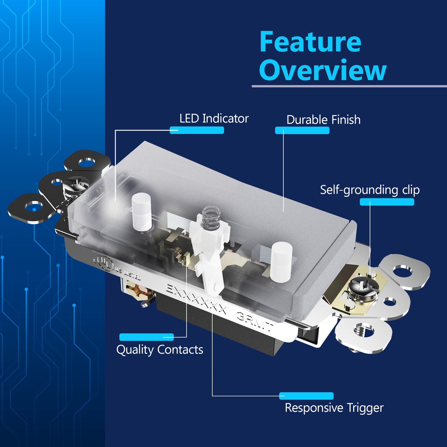 15A Decorator Paddle Light Switch with Locator Light, LED Indicator, Single-Pole, 3-Wire