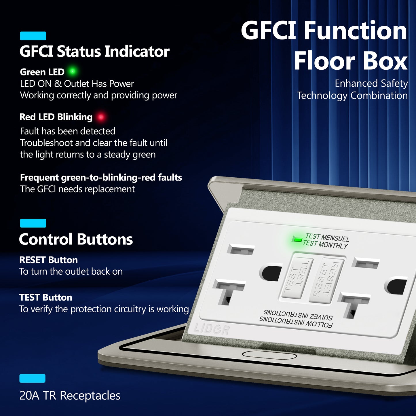 Soft Pop-Up Floor Box Kit with 20A Tamper-Resistant Receptacle