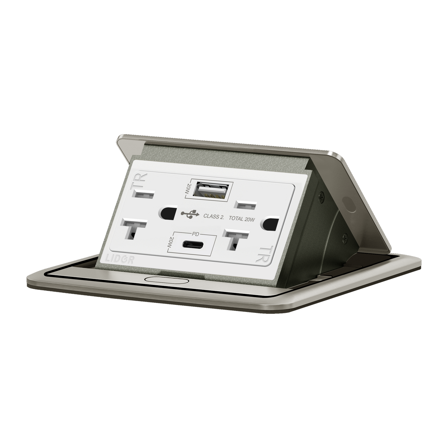 Soft Pop-Up Floor Box Kit with USB Charger, 20A Tamper-Resistant Receptacle, PD 20W USB Type-A & C