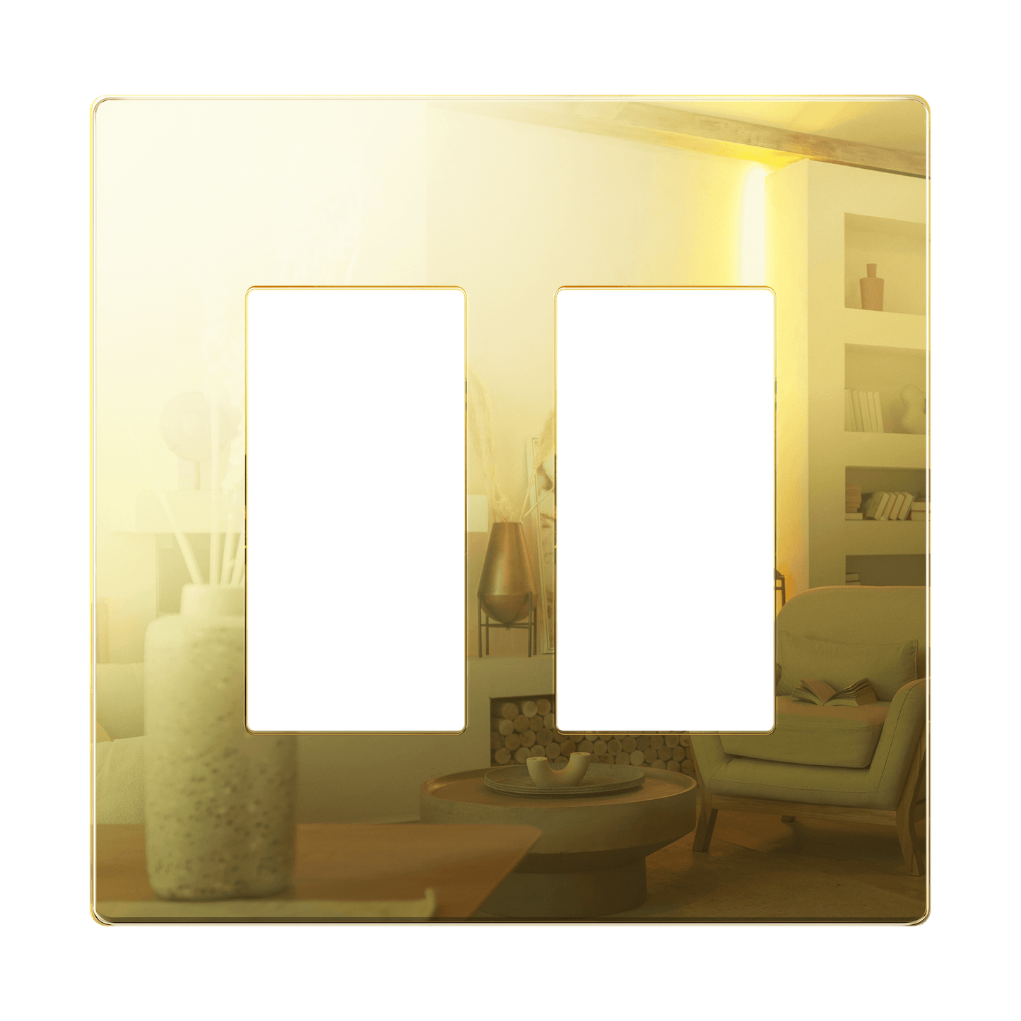 Decorator Screwless Wall Plate, Polycarbonate Thermoplastic/Mirrored Acrylic, Temperature and Impact Resistant, 2-Gang, Mid-Size