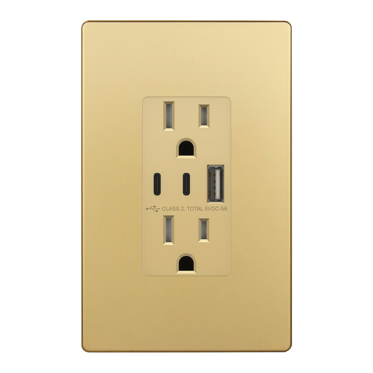 USB Type-A and Type-C charger with 15A Tamper-Resistant Receptacles, Duplex Receptacle with 1 USB Type-A and 2 USB Type-C Charging Ports, Interchangeable Face Cover, Wall Plate Included