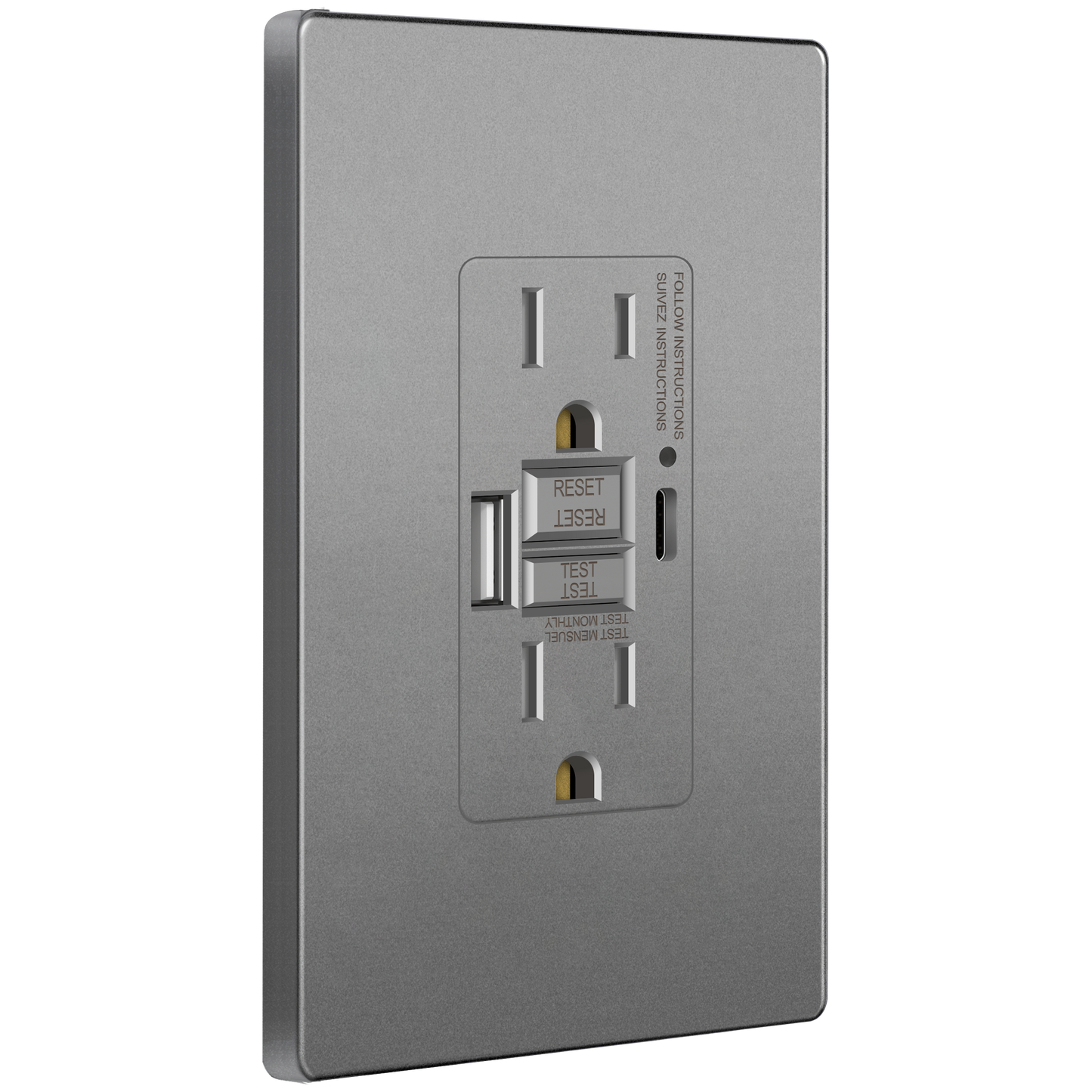 15A GFCI USB Outlet, Tamper-Resistant Receptacle with Self-Test, LED Indicator, USB 1A1C