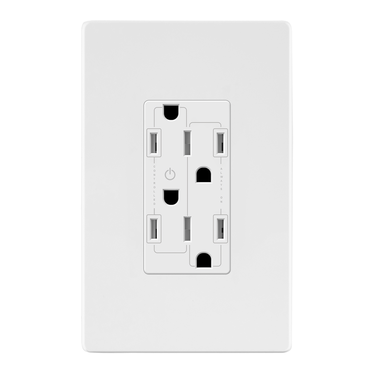 Reversible Flexiports Receptacle 15A Decorator Outlet, Child Safe Tamper-Resistant Wall Outlet, Plug Load Control/Always-On Electrical Outlet, On/Off Control, Wall Plate Included