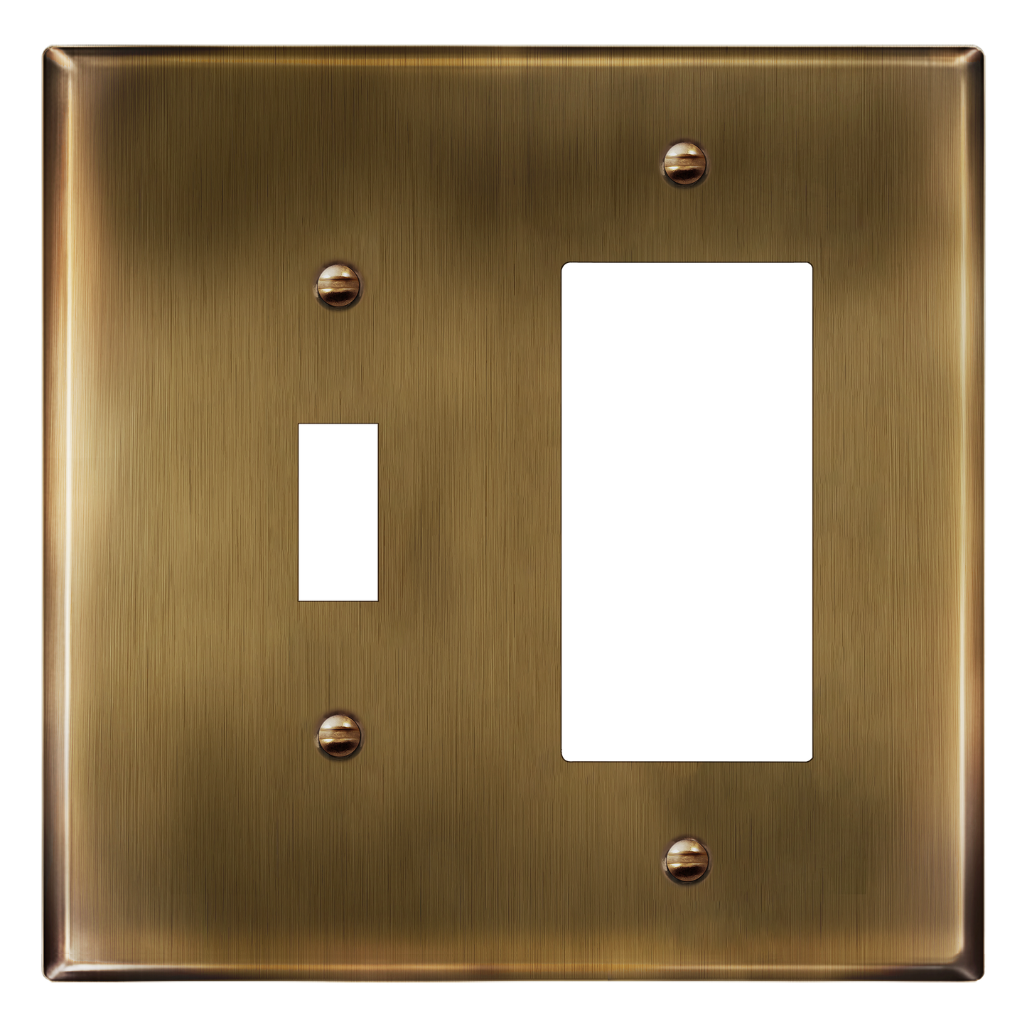 Combination Toggle Switch and Decorator Receptacle Metal Wall Plate, Corrosion Resistant, Stainless Steel, 2-Gang, Mid-Size