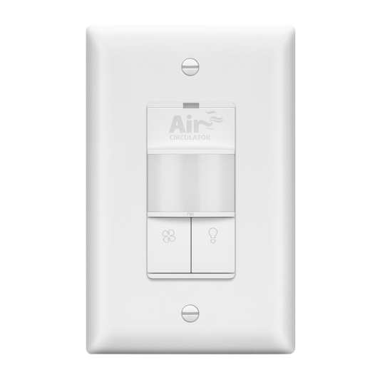 Dual Technology Fresh Air Circulator Timer and PIR Motion Sensor Light Switch, Wall Plate Included, Ground Only, No Neutral Wire Required, Single-Pole