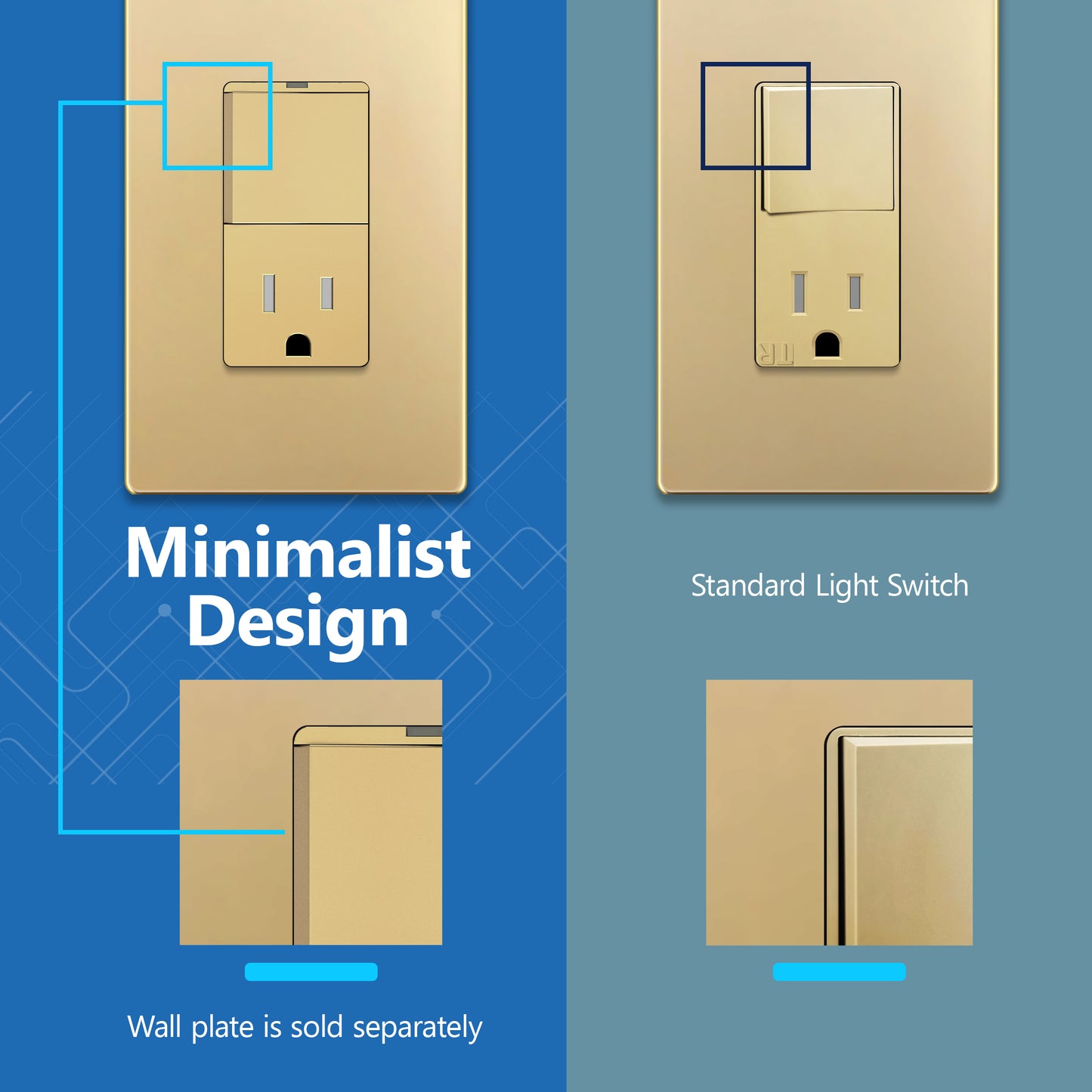 Decorator Switch and 15A Outlet Combination Device, 15A Single-Pole Paddle Light Switch & 15A Tamper Resistant Outlet, Built-in LED Locator