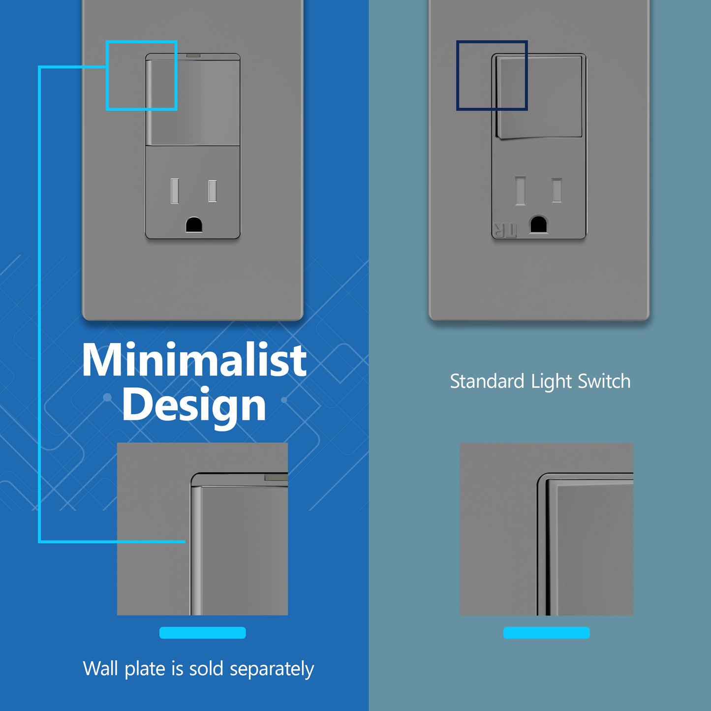 Decorator Switch and 15A Outlet Combination Device, 15A Single-Pole Paddle Light Switch & 15A Tamper Resistant Outlet, Built-in LED Locator