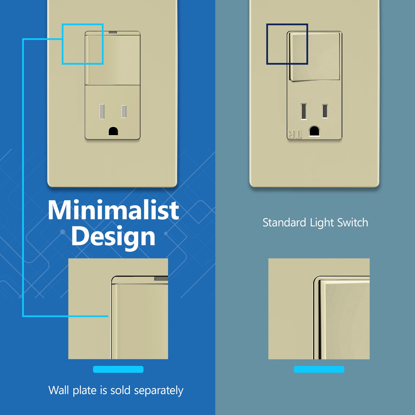 Decorator Switch and 15A Outlet Combination Device, 15A Single-Pole Paddle Light Switch & 15A Tamper Resistant Outlet, Built-in LED Locator