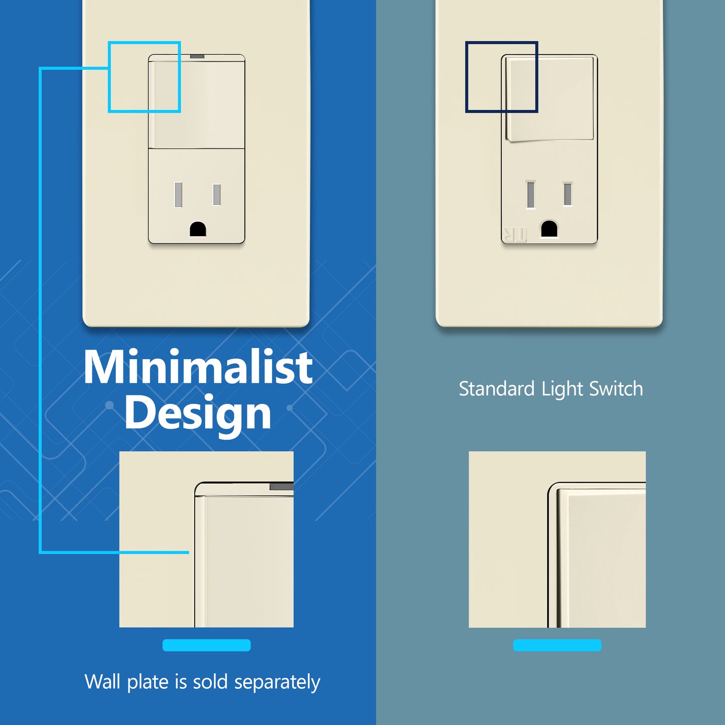 Decorator Switch and 15A Outlet Combination Device, 15A Single-Pole Paddle Light Switch & 15A Tamper Resistant Outlet, Built-in LED Locator