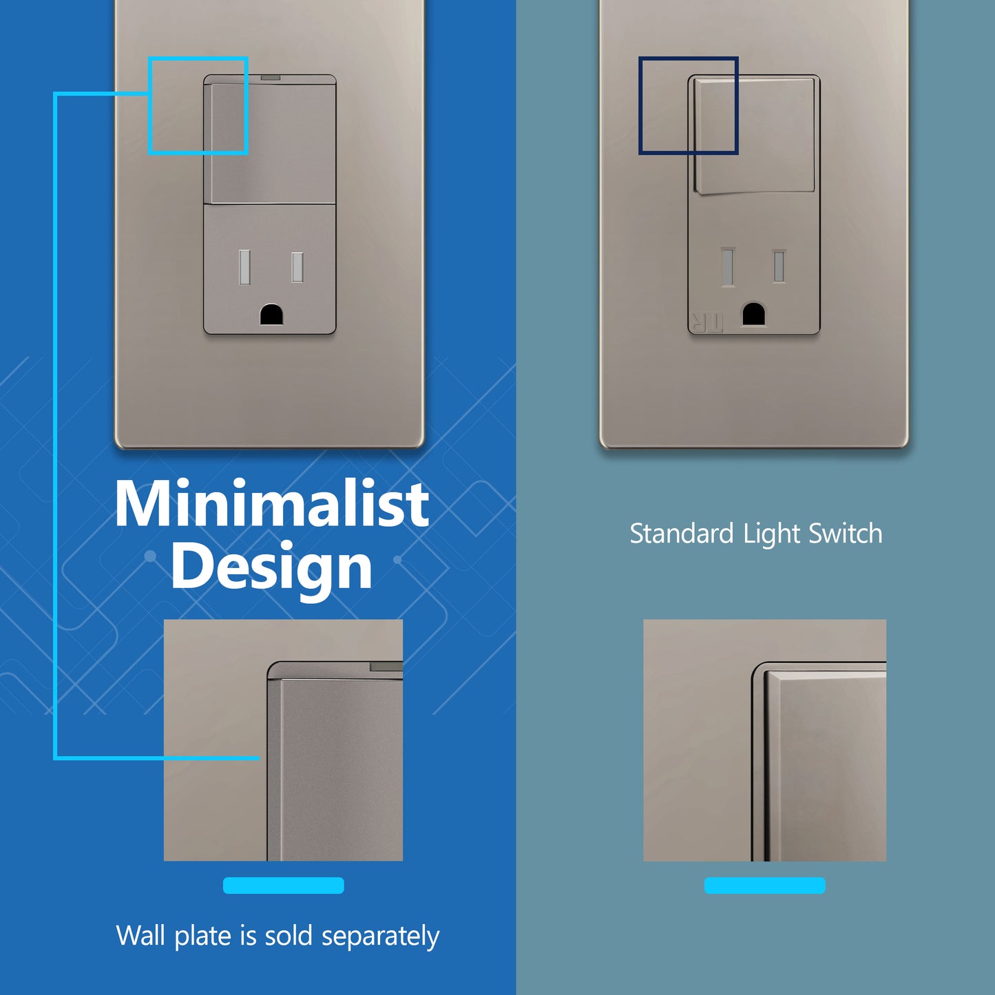 Decorator Switch and 15A Outlet Combination Device, 15A Single-Pole Paddle Light Switch & 15A Tamper Resistant Outlet, Built-in LED Locator