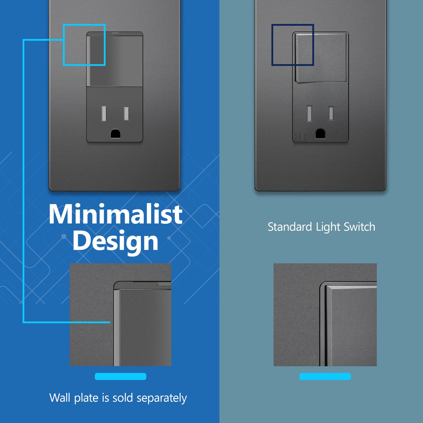 Decorator Switch and 15A Outlet Combination Device, 15A Single-Pole Paddle Light Switch & 15A Tamper Resistant Outlet, Built-in LED Locator