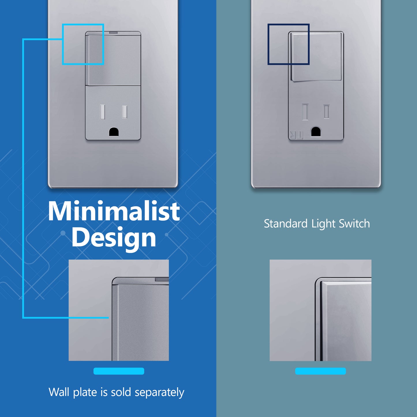 Decorator Switch and 15A Outlet Combination Device, 15A Single-Pole Paddle Light Switch & 15A Tamper Resistant Outlet, Built-in LED Locator