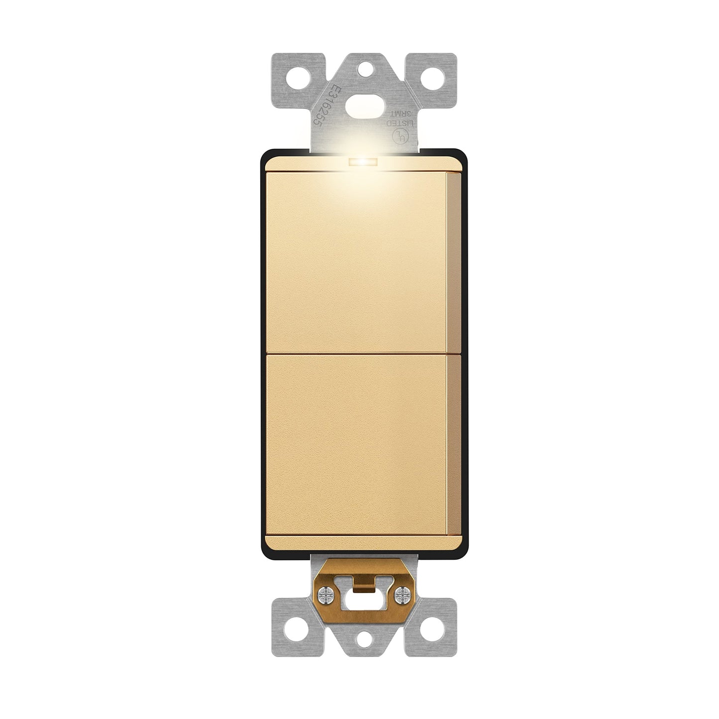Decorator Combination 15A Double Rocker Light Switch, Single-Pole, Built-in LED Locator
