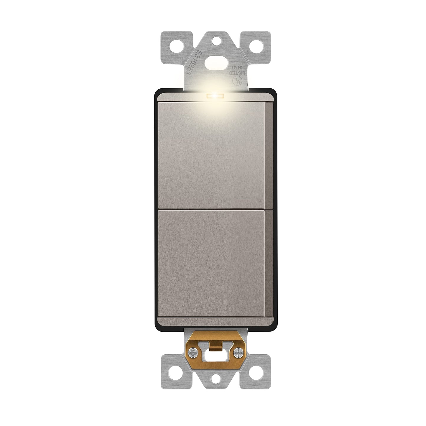 Decorator Combination 15A Double Rocker Light Switch, Single-Pole, Built-in LED Locator