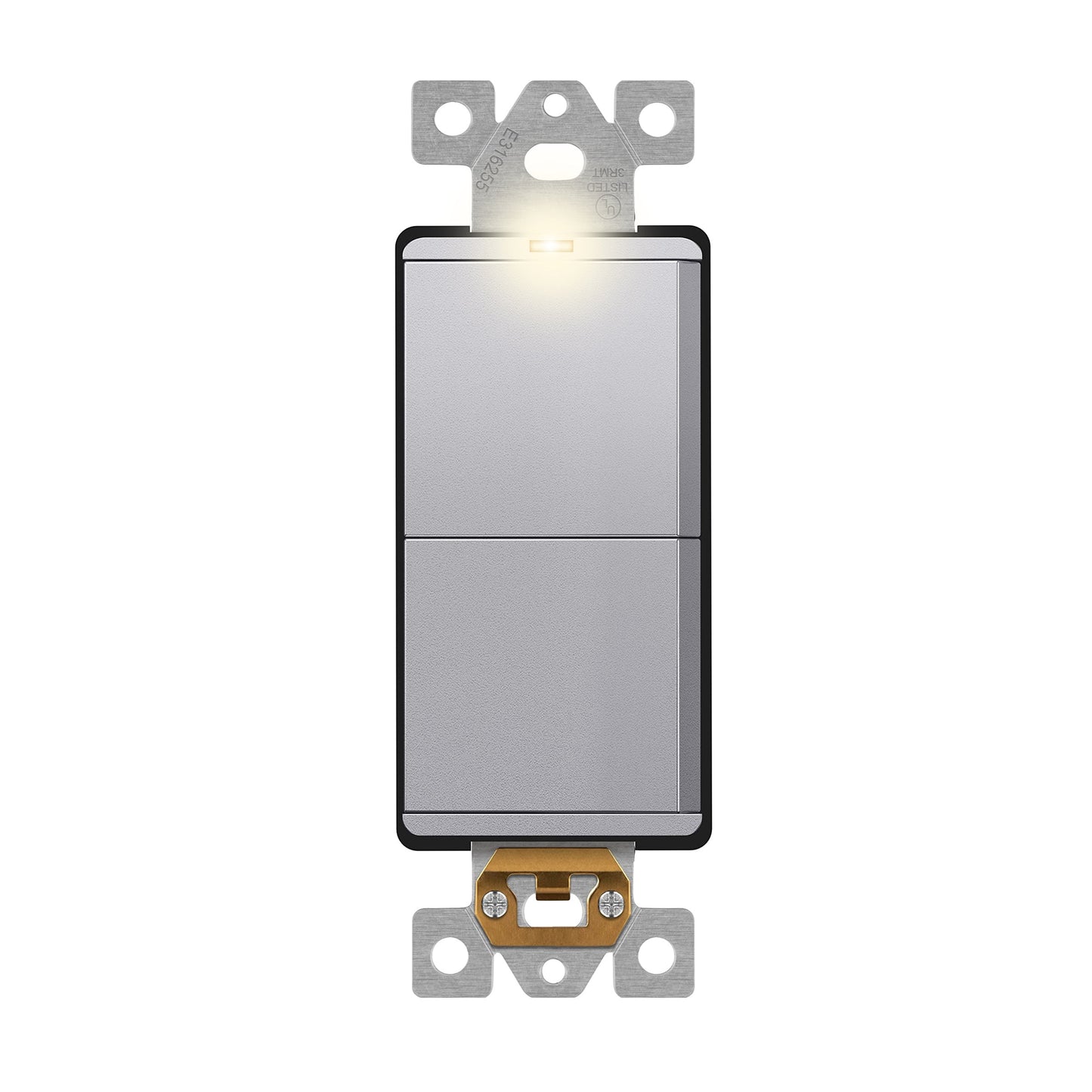Decorator Combination 15A Double Rocker Light Switch, Single-Pole, Built-in LED Locator