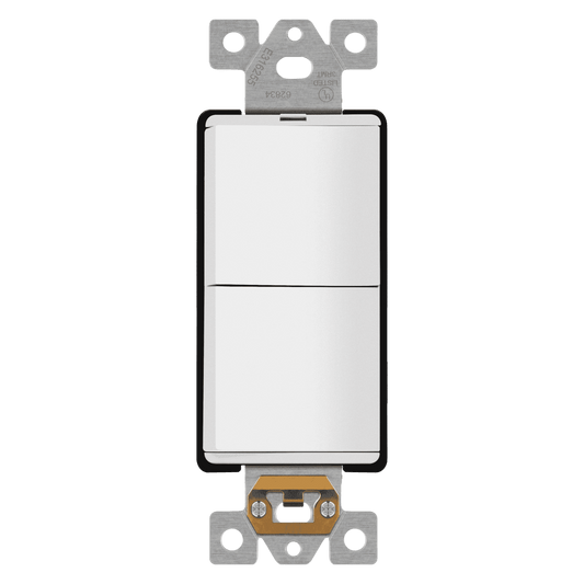 Decorator Combination 15A Double Rocker Light Switch, Single-Pole, Built-in LED Locator