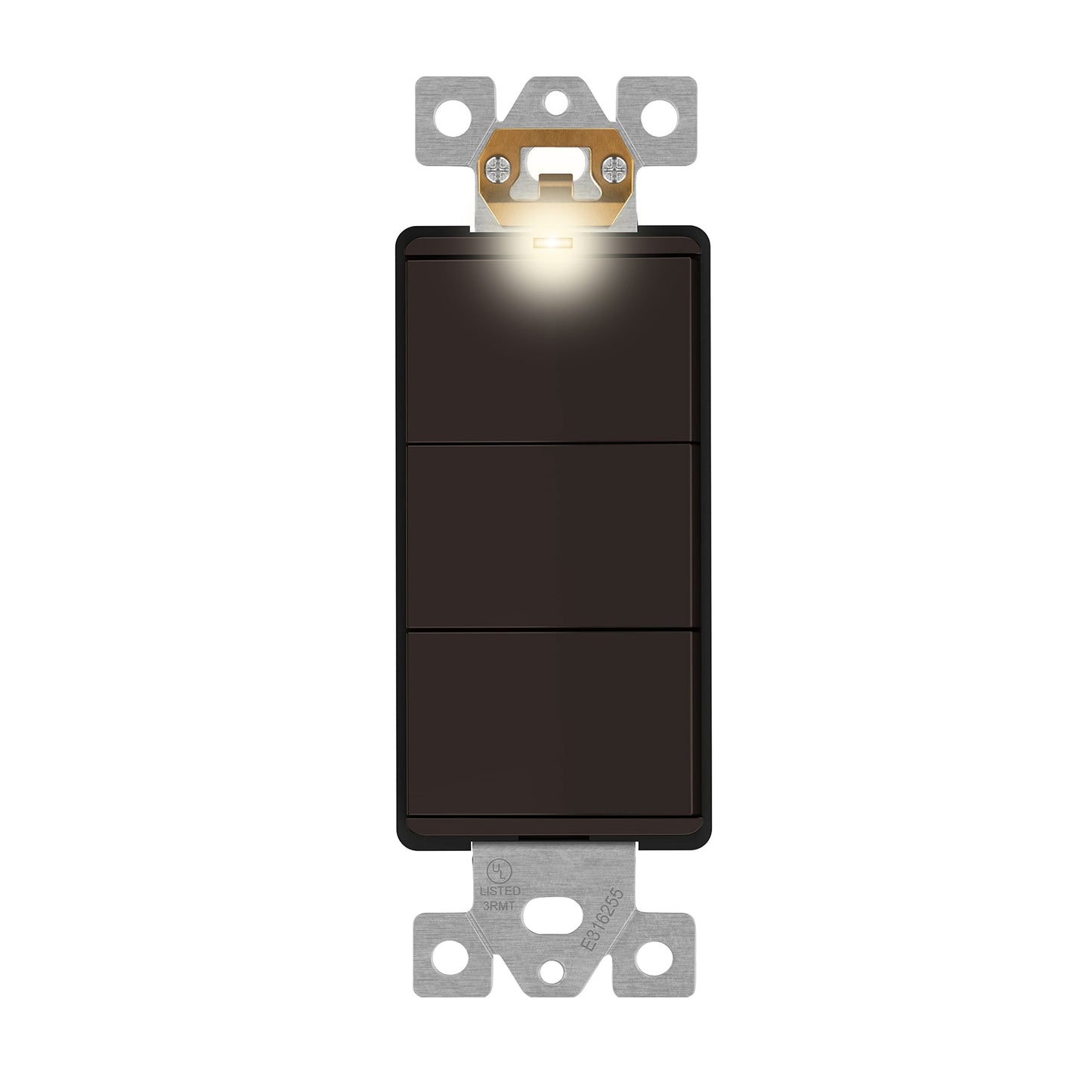 Decorator Combination 15A Triple Rocker Light Switch, Single-Pole, Built-in LED Locator