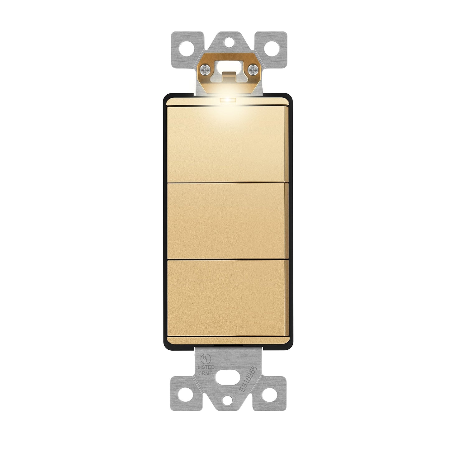 Decorator Combination 15A Triple Rocker Light Switch, Single-Pole, Built-in LED Locator