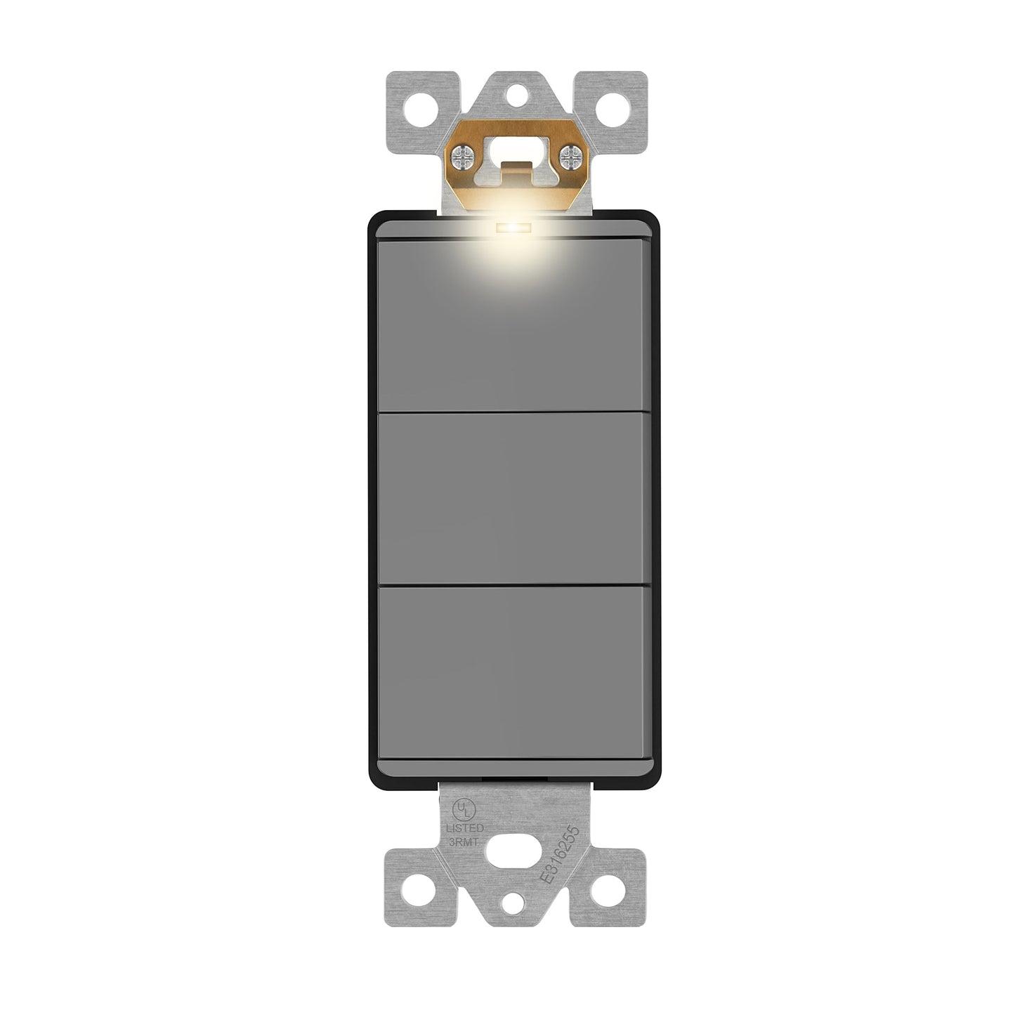 Decorator Combination 15A Triple Rocker Light Switch, Single-Pole, Built-in LED Locator