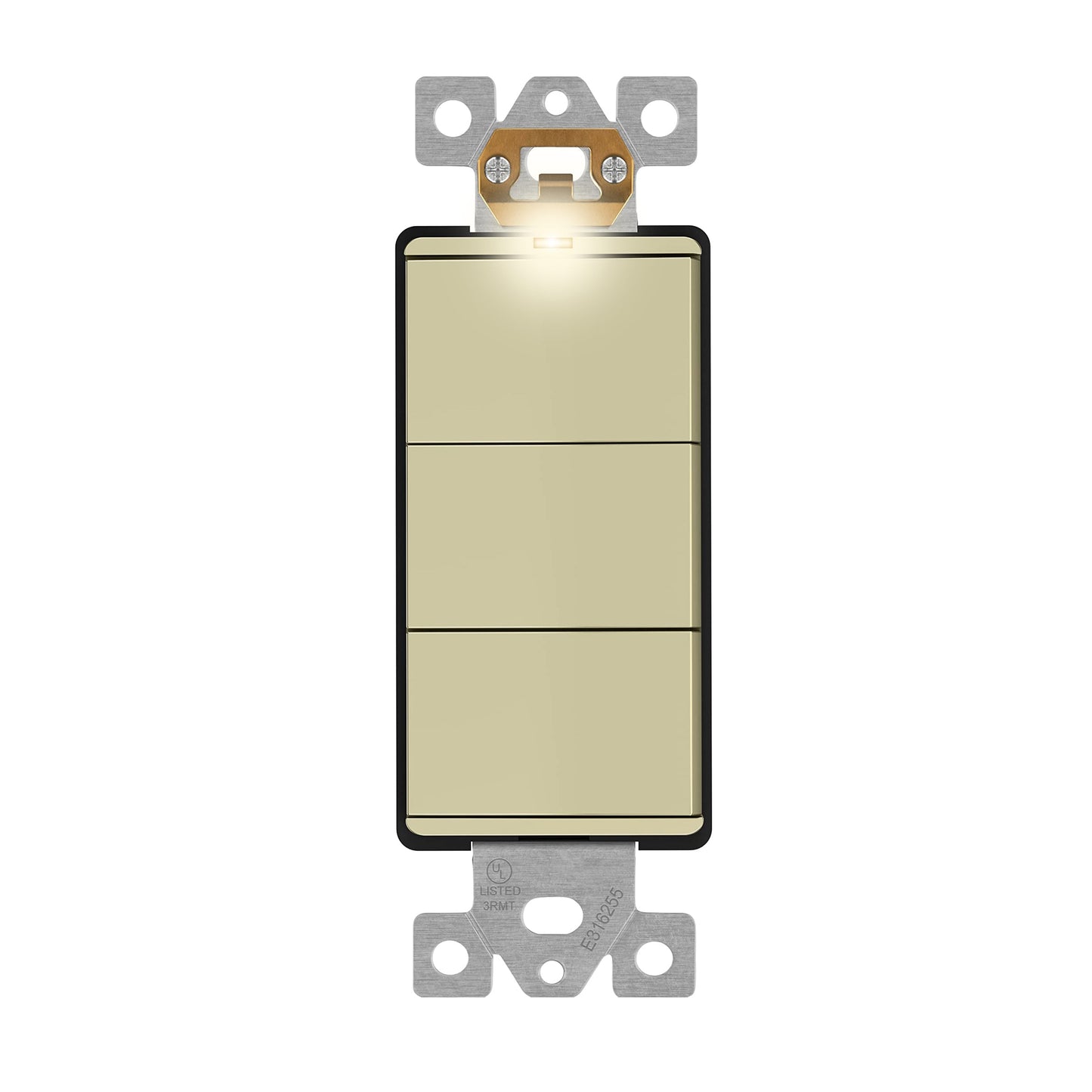 Decorator Combination 15A Triple Rocker Light Switch, Single-Pole, Built-in LED Locator
