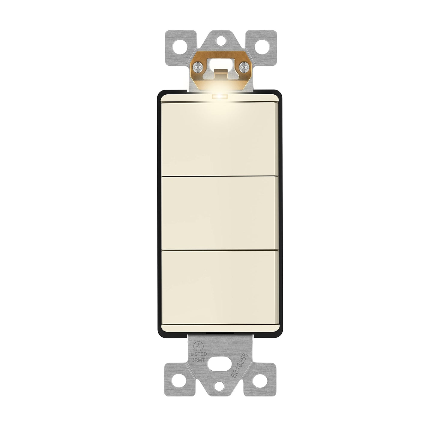 Decorator Combination 15A Triple Rocker Light Switch, Single-Pole, Built-in LED Locator