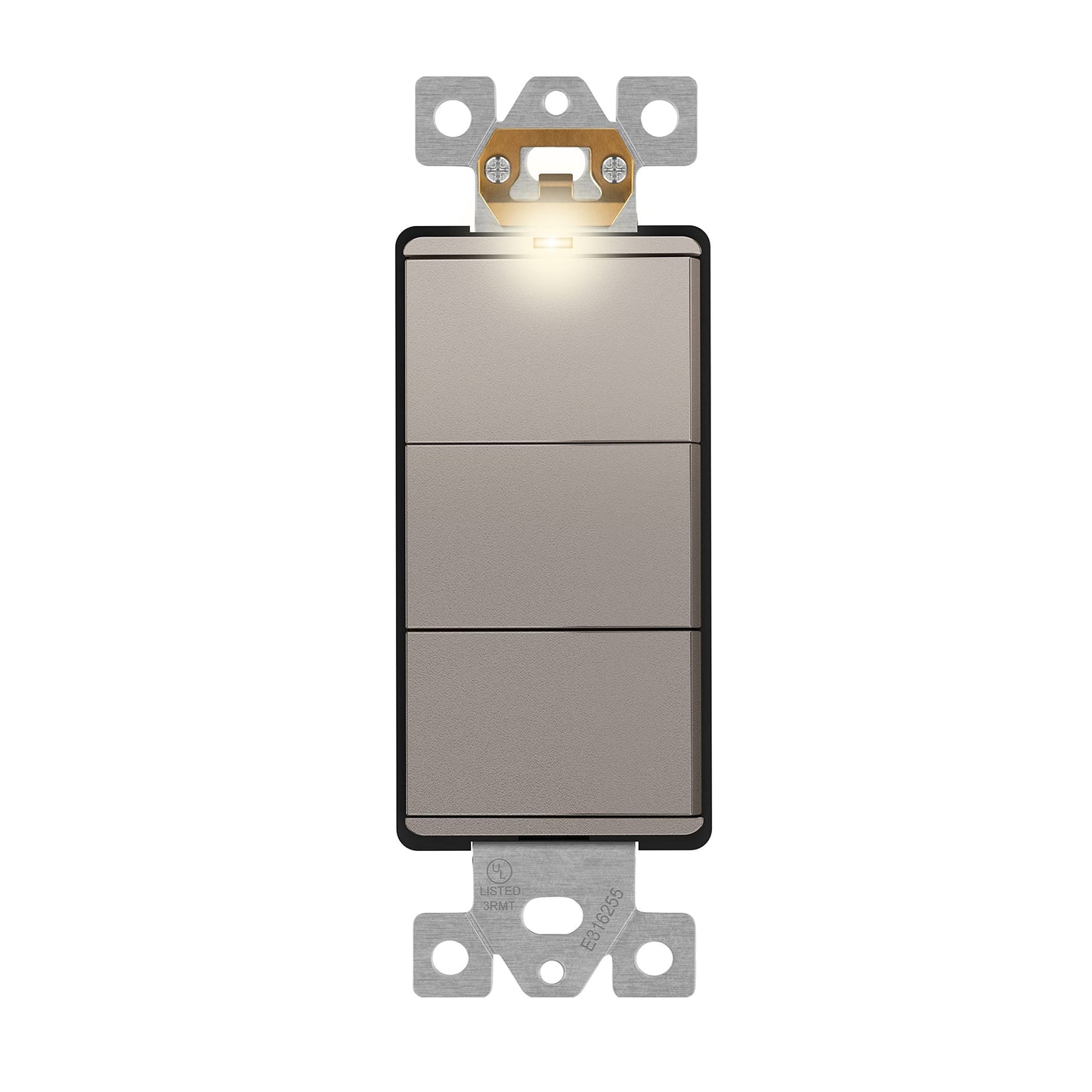 Decorator Combination 15A Triple Rocker Light Switch, Single-Pole, Built-in LED Locator