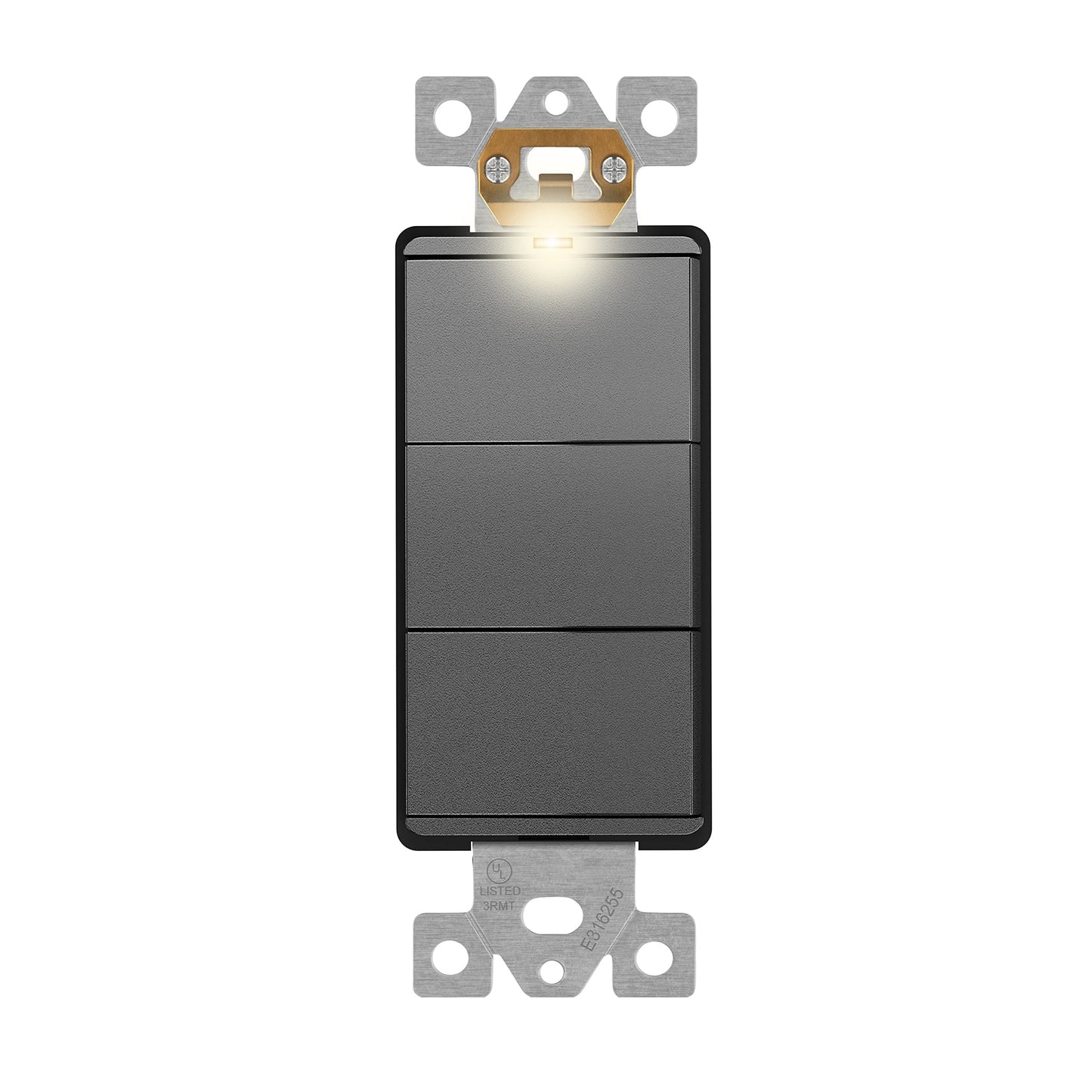 Decorator Combination 15A Triple Rocker Light Switch, Single-Pole, Built-in LED Locator
