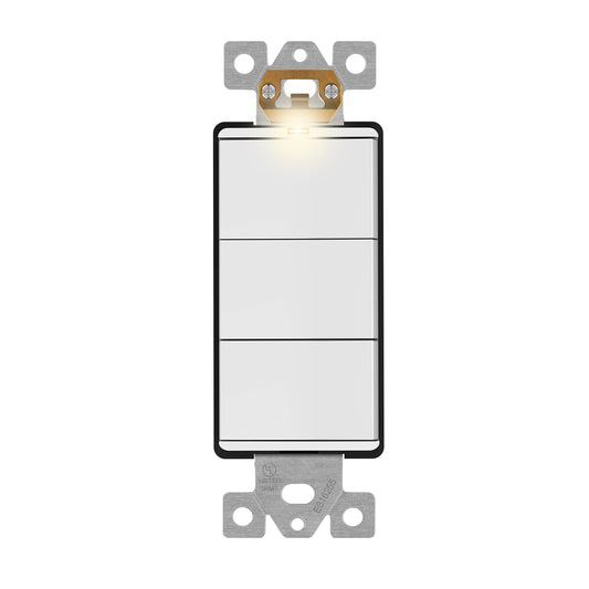 Decorator Combination 15A Triple Rocker Light Switch, Single-Pole, Built-in LED Locator