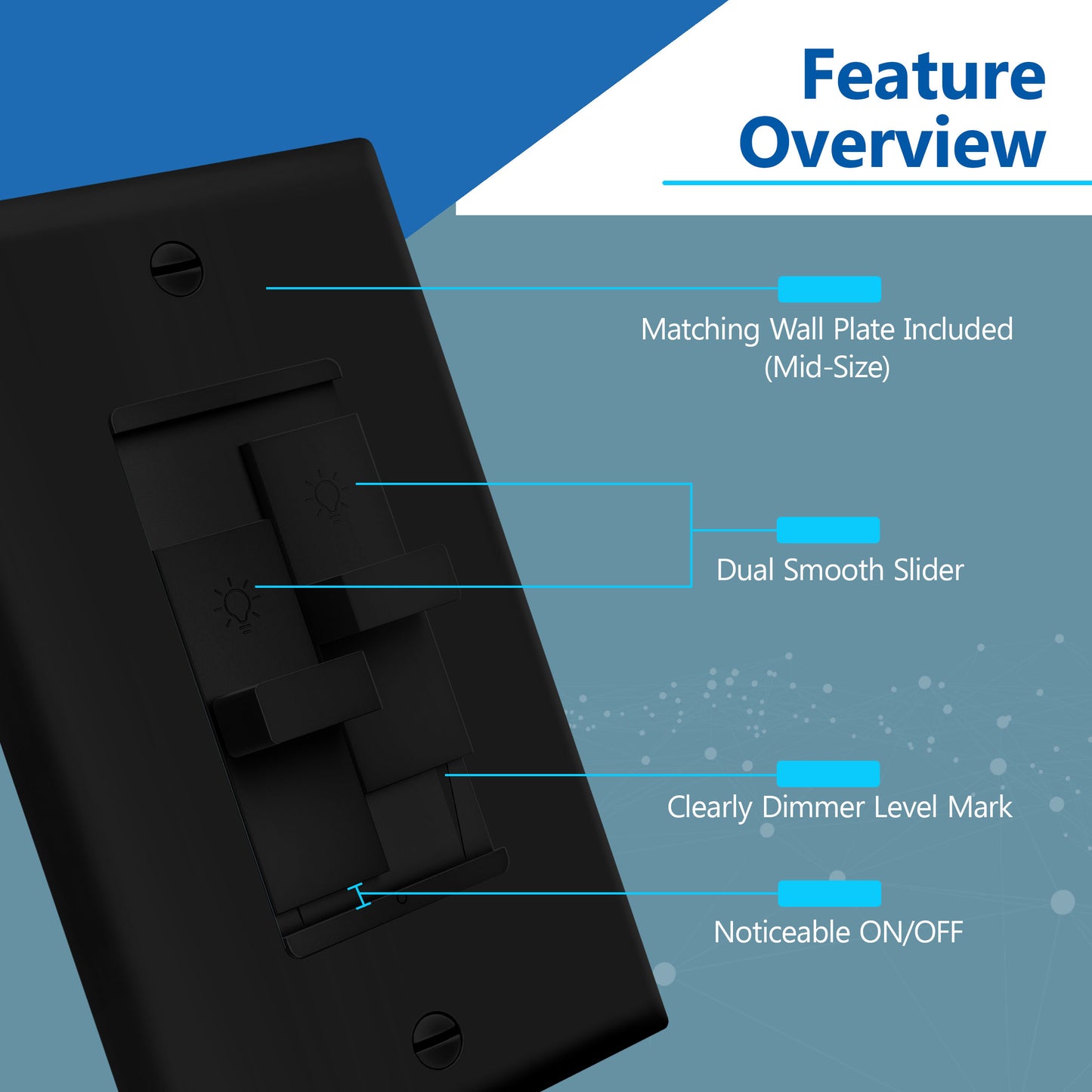 Combination Dual LED Dimmer Light Switch, Single-Pole, No Neutral Required, Wall Plate Included