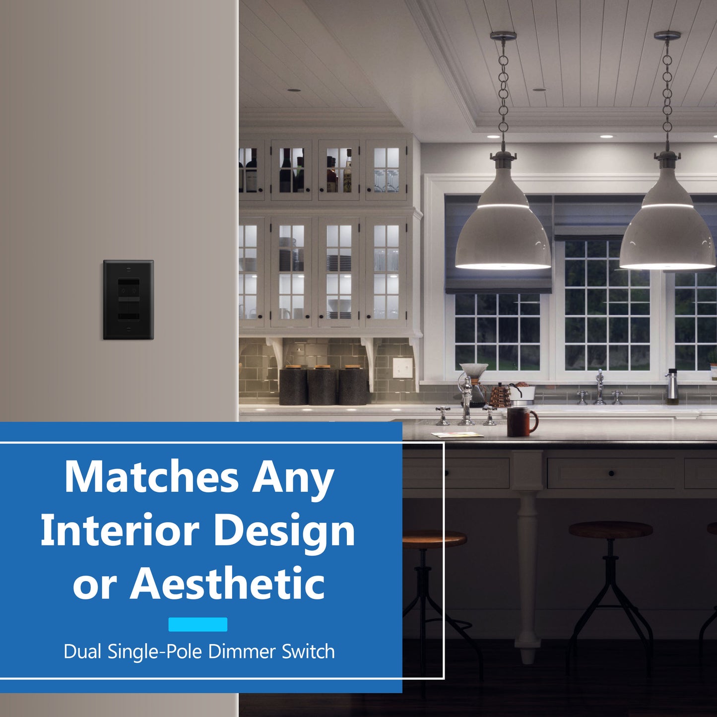 Combination Dual LED Dimmer Light Switch, Single-Pole, No Neutral Required, Wall Plate Included