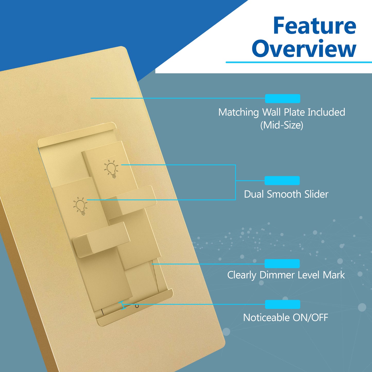 Combination Dual LED Dimmer Light Switch, Single-Pole, No Neutral Required, Wall Plate Included