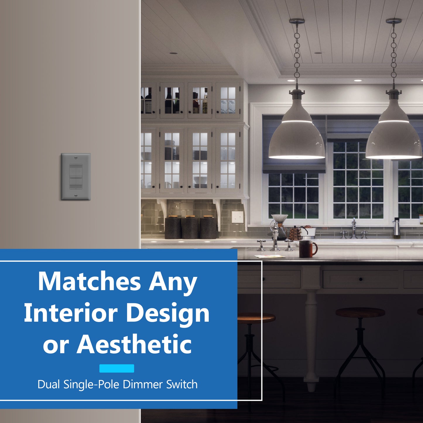 Combination Dual LED Dimmer Light Switch, Single-Pole, No Neutral Required, Wall Plate Included