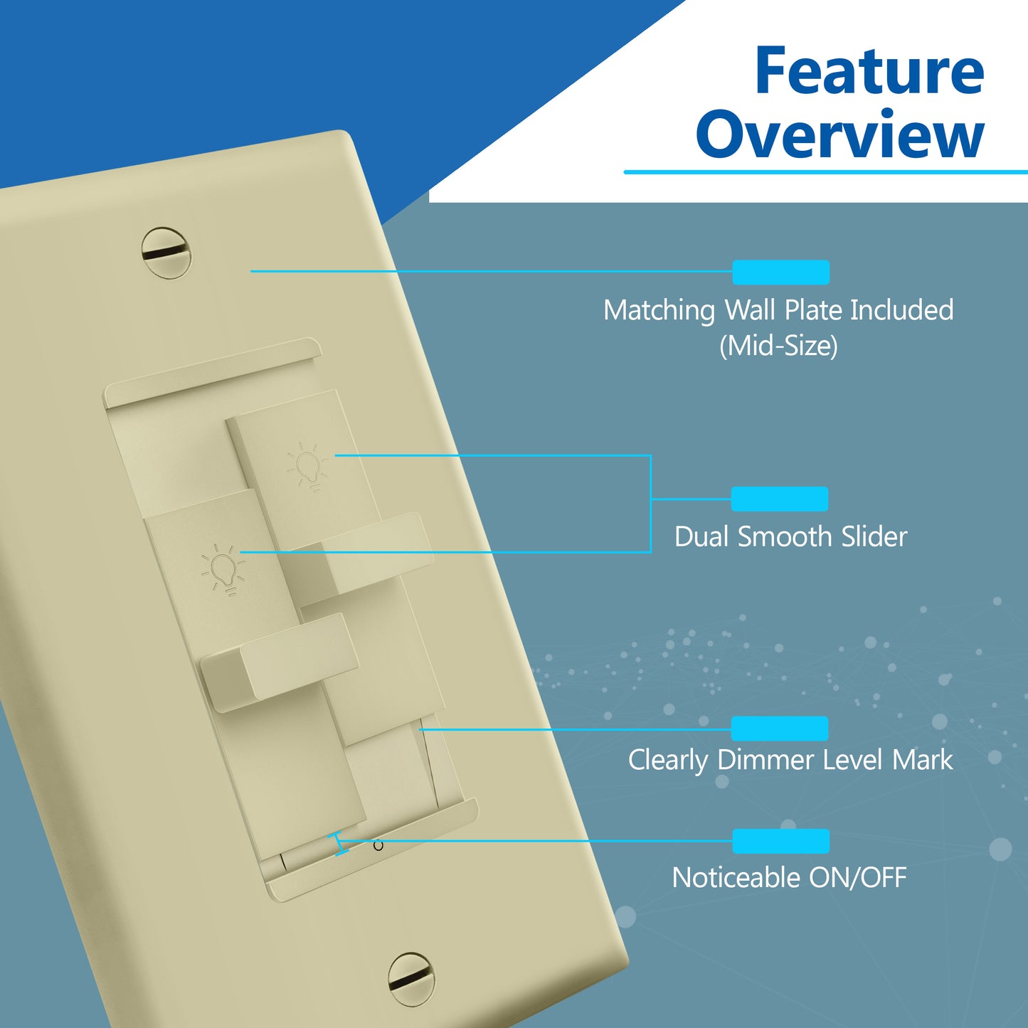 Combination Dual LED Dimmer Light Switch, Single-Pole, No Neutral Required, Wall Plate Included