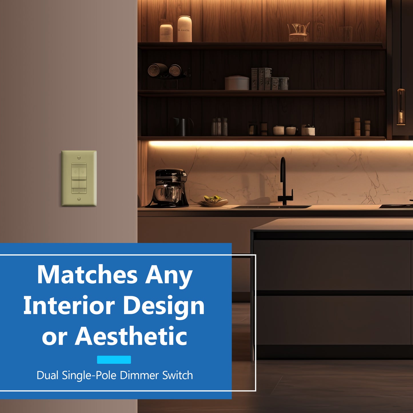 Combination Dual LED Dimmer Light Switch, Single-Pole, No Neutral Required, Wall Plate Included