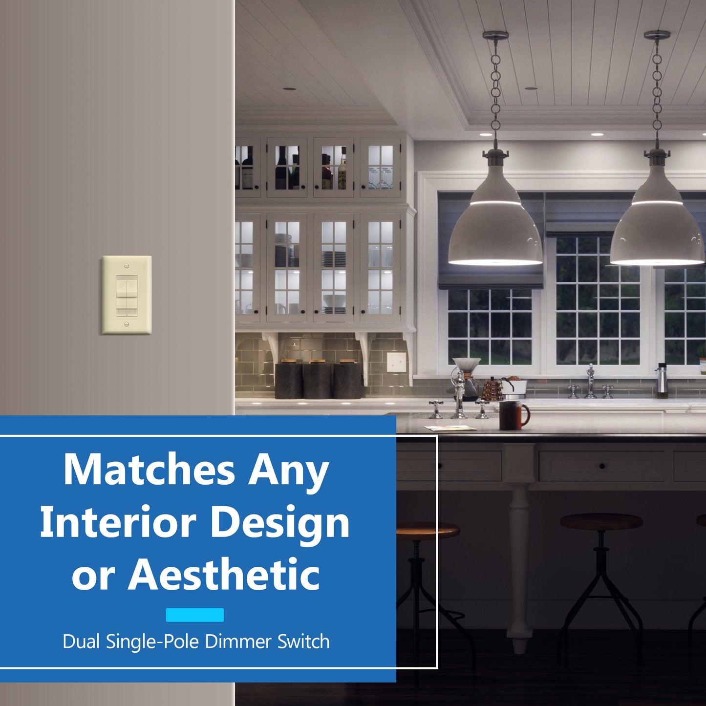 Combination Dual LED Dimmer Light Switch, Single-Pole, No Neutral Required, Wall Plate Included