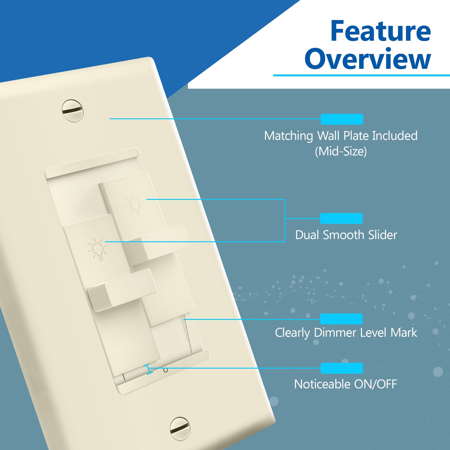 Combination Dual LED Dimmer Light Switch, Single-Pole, No Neutral Required, Wall Plate Included