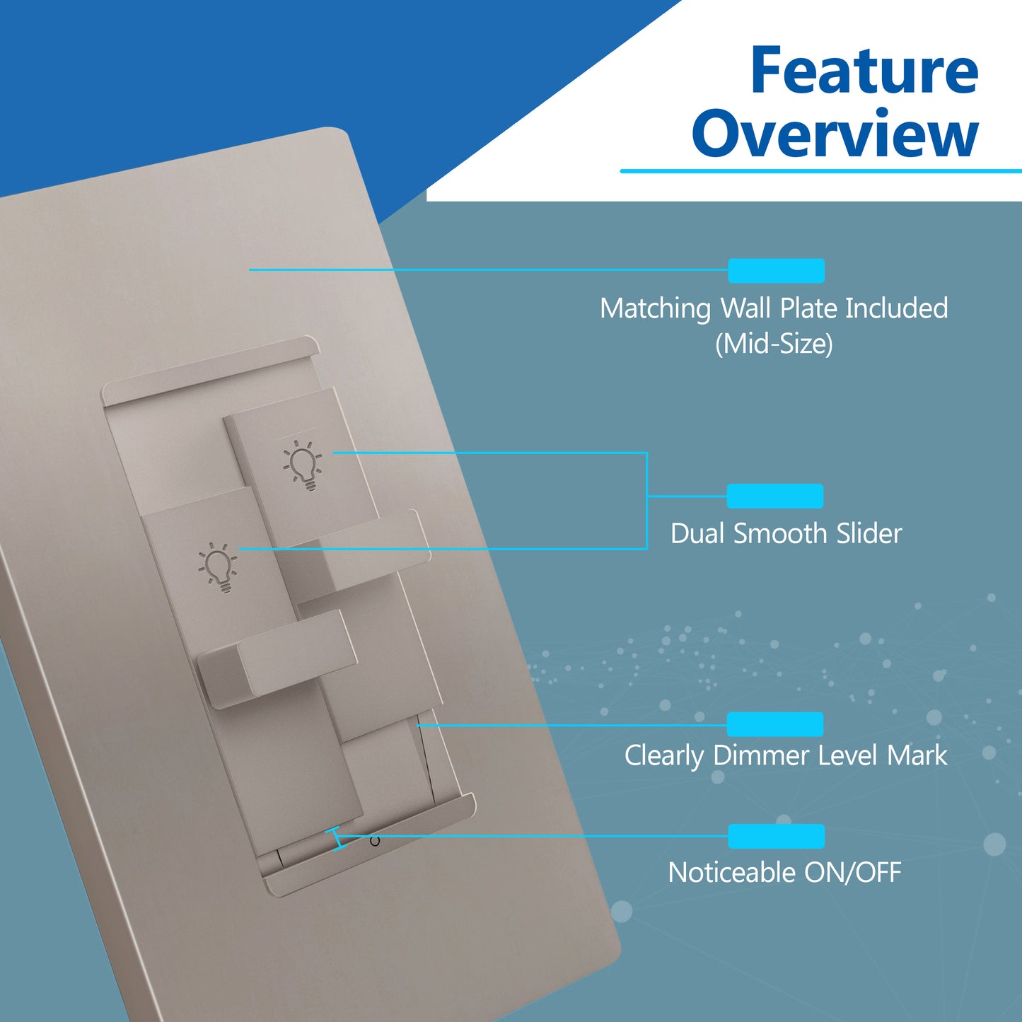 Combination Dual LED Dimmer Light Switch, Single-Pole, No Neutral Required, Wall Plate Included