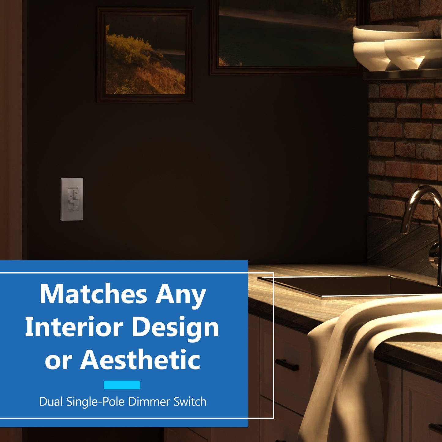 Combination Dual LED Dimmer Light Switch, Single-Pole, No Neutral Required, Wall Plate Included