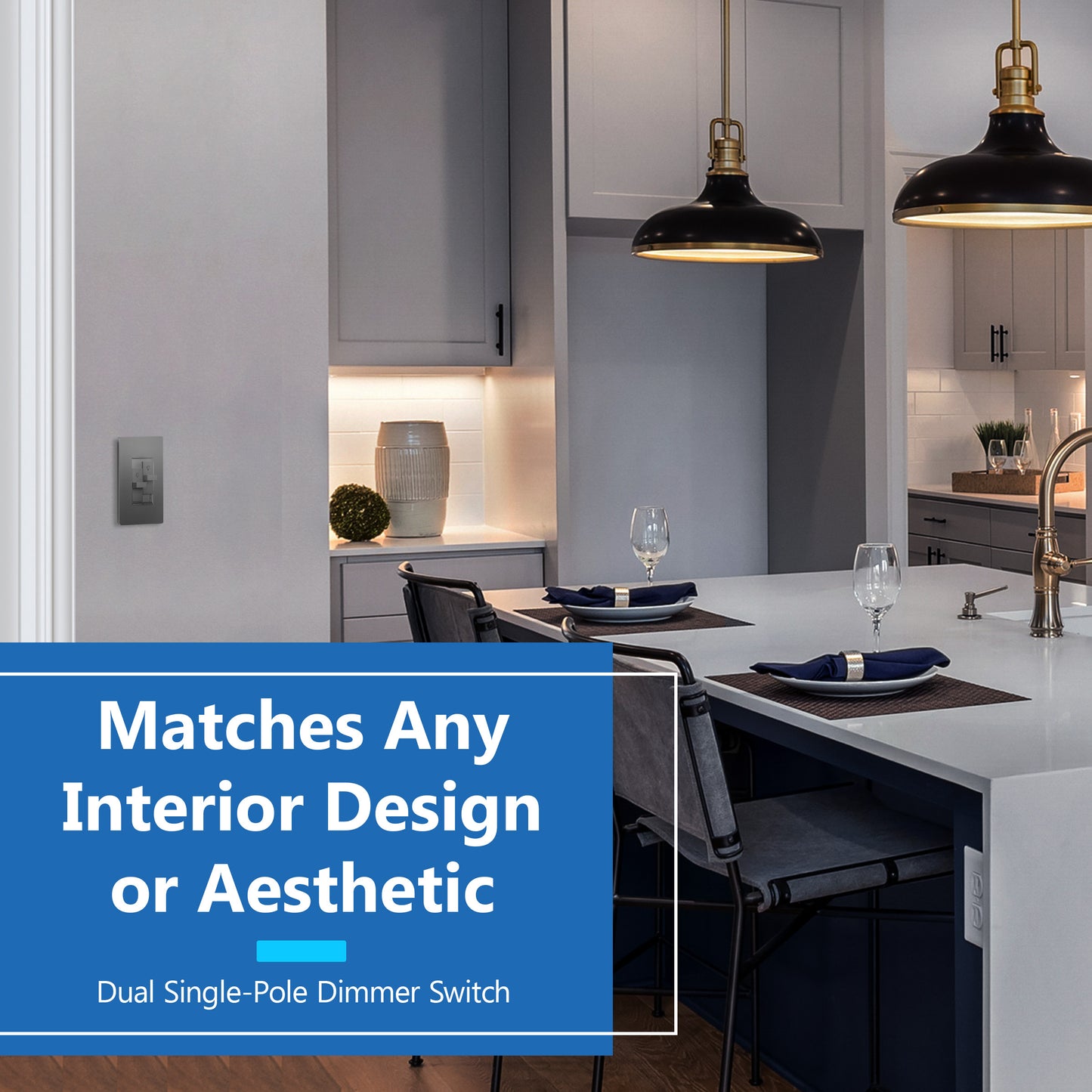 Combination Dual LED Dimmer Light Switch, Single-Pole, No Neutral Required, Wall Plate Included