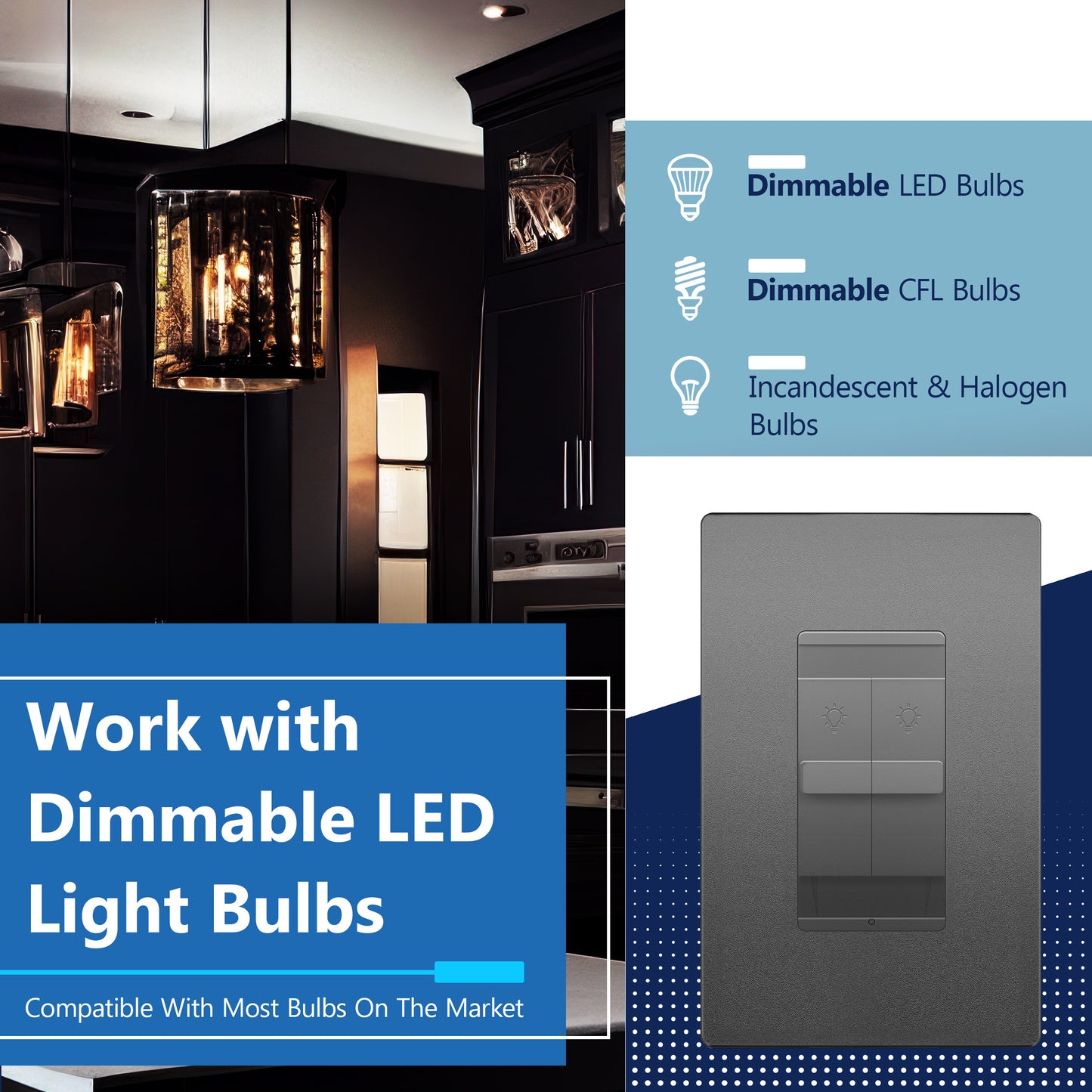 Combination Dual LED Dimmer Light Switch, Single-Pole, No Neutral Required, Wall Plate Included