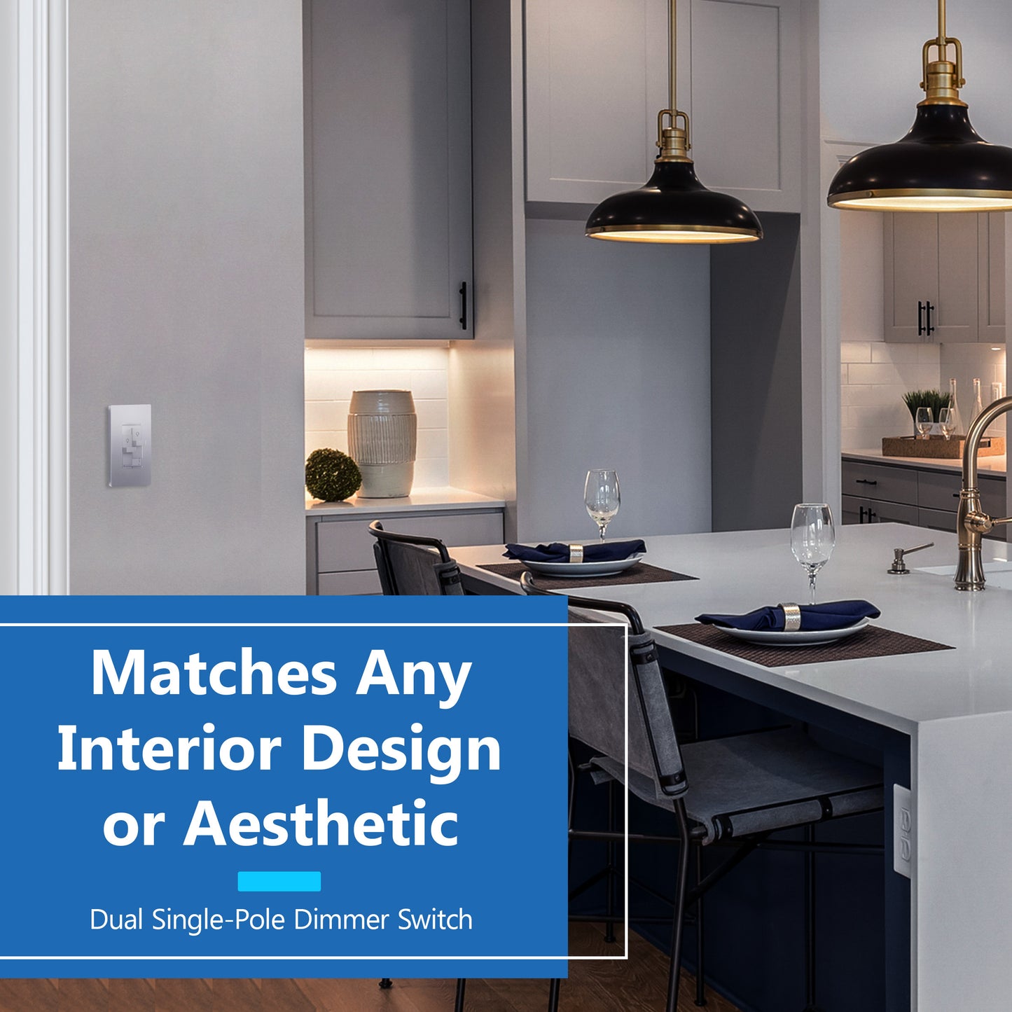 Combination Dual LED Dimmer Light Switch, Single-Pole, No Neutral Required, Wall Plate Included